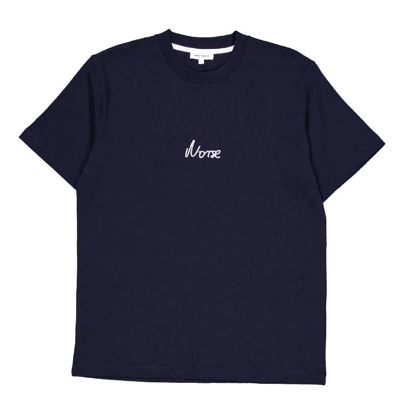 Distressed Women T Shirt with a Laid - Back AestheticJohannes Organic Chain Stitch  Dark Navy