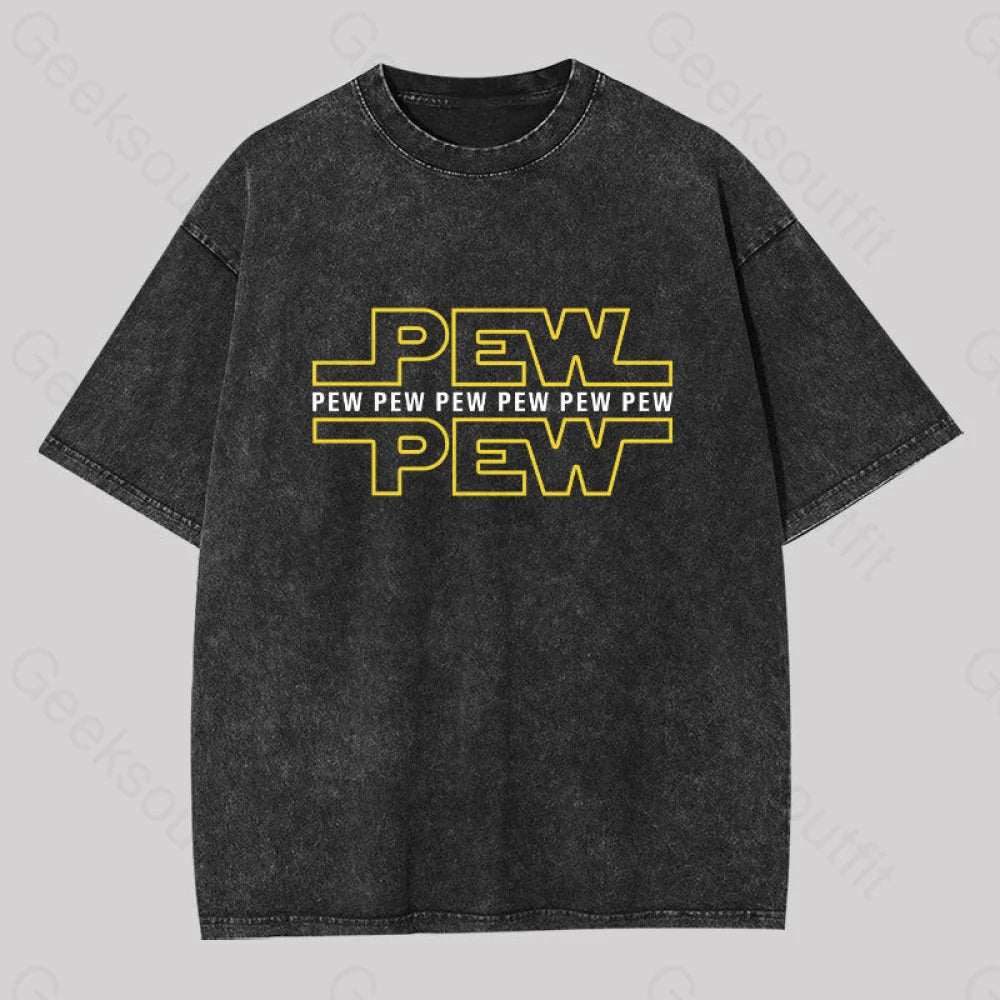 Pocketed Women T Shirt for Added FunctionalityPew Pew Pew Washed T-shirt