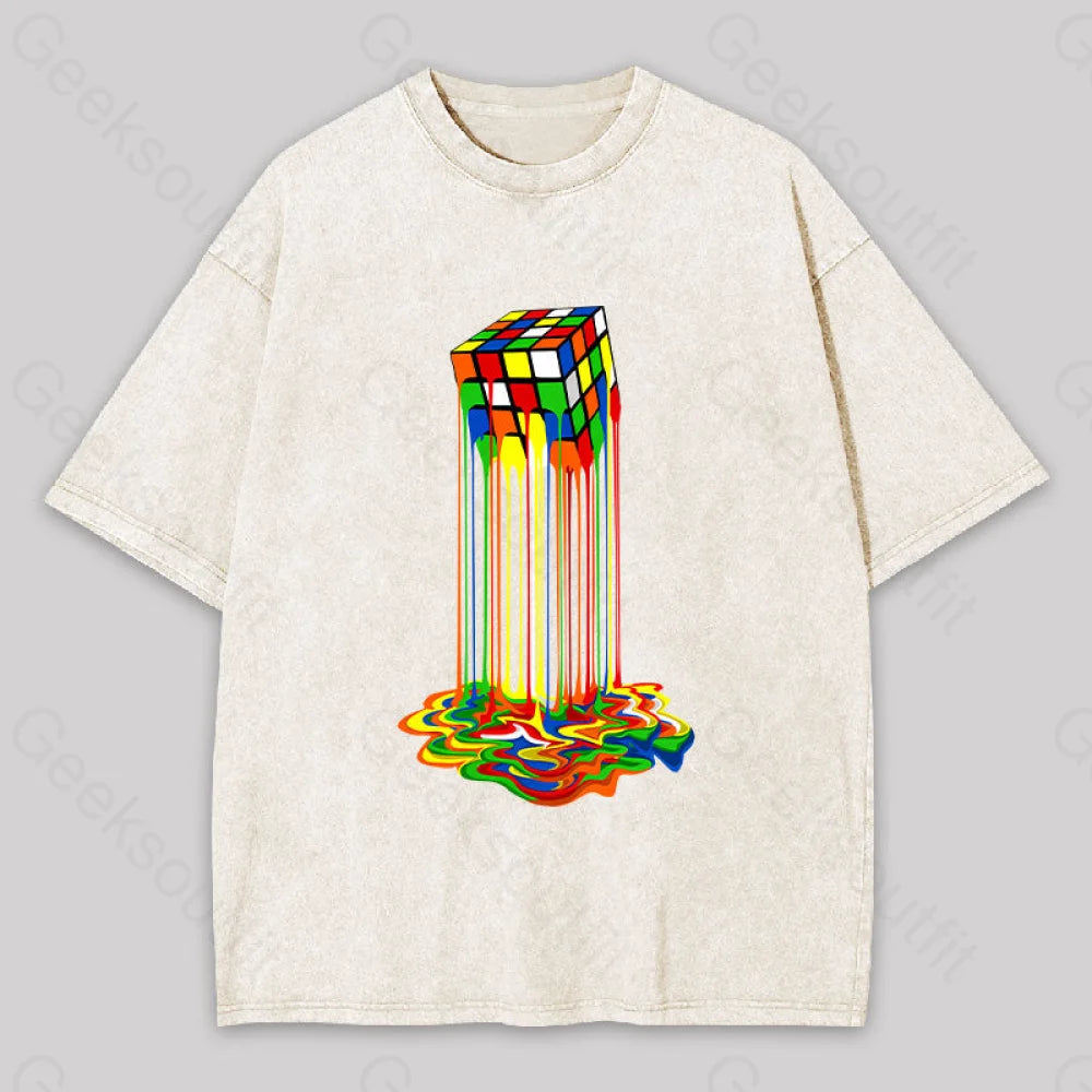 Graphic Print Women T Shirt for a Trendy StatementRainbow Abstraction melted rubix cube Washed T-shirt