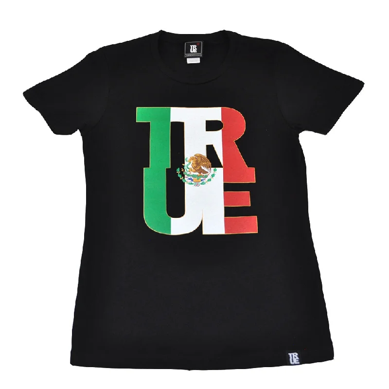 Crop Top Women T Shirt to Pair with High - Waisted BottomsTrue Womens Logo Fill Mexico T-Shirt Black.