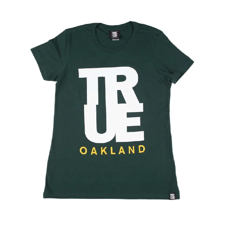 Sequined Women T Shirt for a Sparkly Night OutTrue Women's Logo Oakland T-Shirt Green