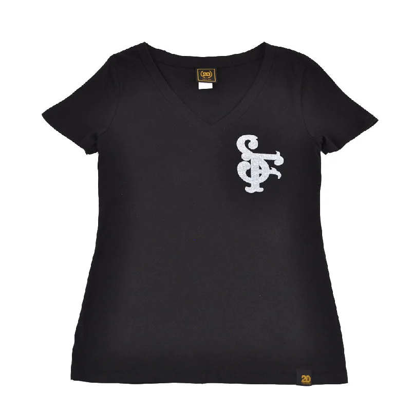 Striped Women T Shirt in a Classic PatternTrue Womens NSF V-Neck T-Shirt Black.