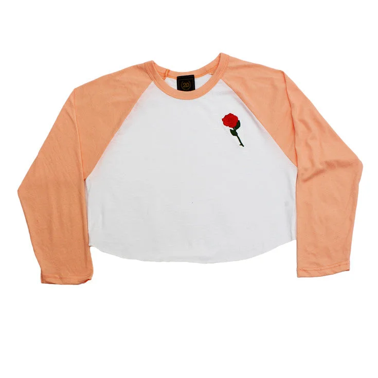 Graphic Print Women T Shirt for a Trendy StatementTrue Womens Rose Cropped Raglan Peach