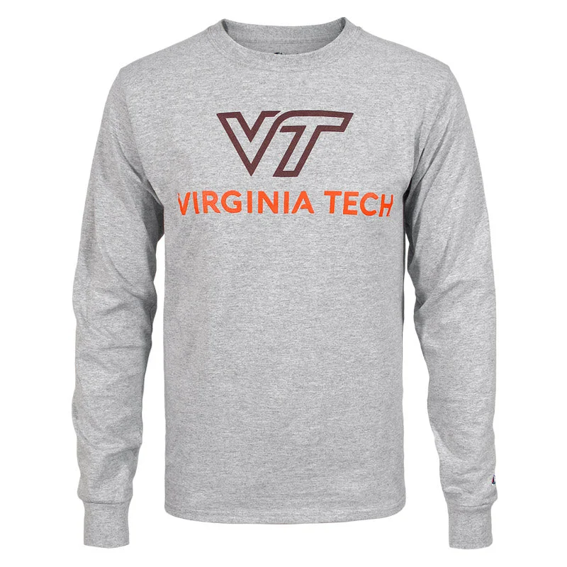 Striped Women T Shirt in a Classic PatternVirginia Tech University Logo Long-Sleeved T-Shirt: Oxford Gray by Champion