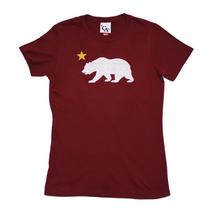 Tie - Dye Women T Shirt with a Bohemian VibeWomens Cali Bear Star T-Shirt Burgundy