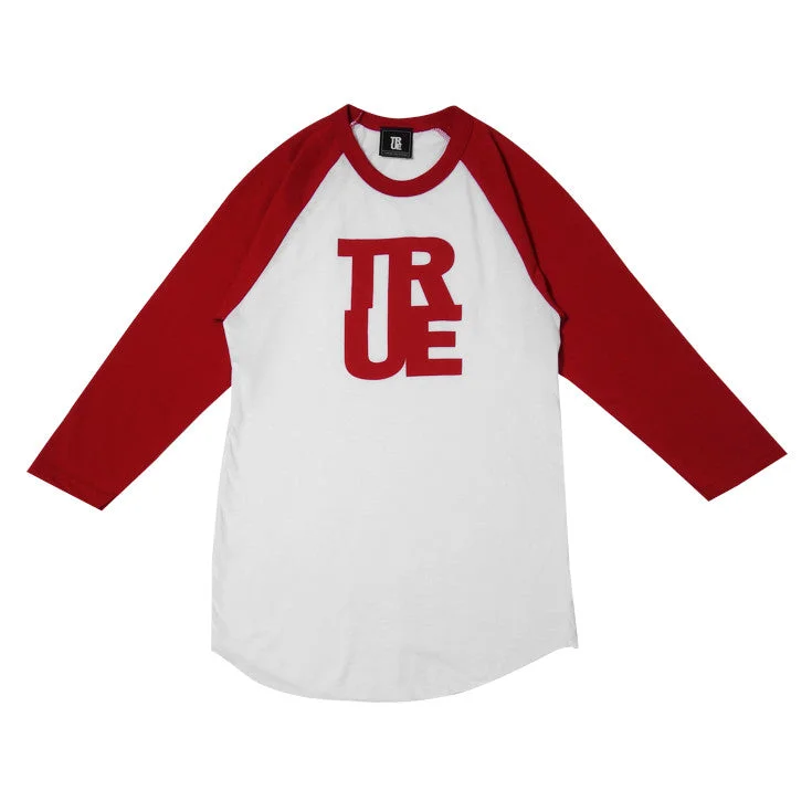 Embroidered Women T Shirt with Intricate DetailsWomens True Logo Raglan T-Shirt White/Red