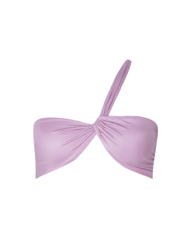 Push - up bikini top to enhance the bust for a confident beach appearanceHeather Lilac Crossed Strapless Top