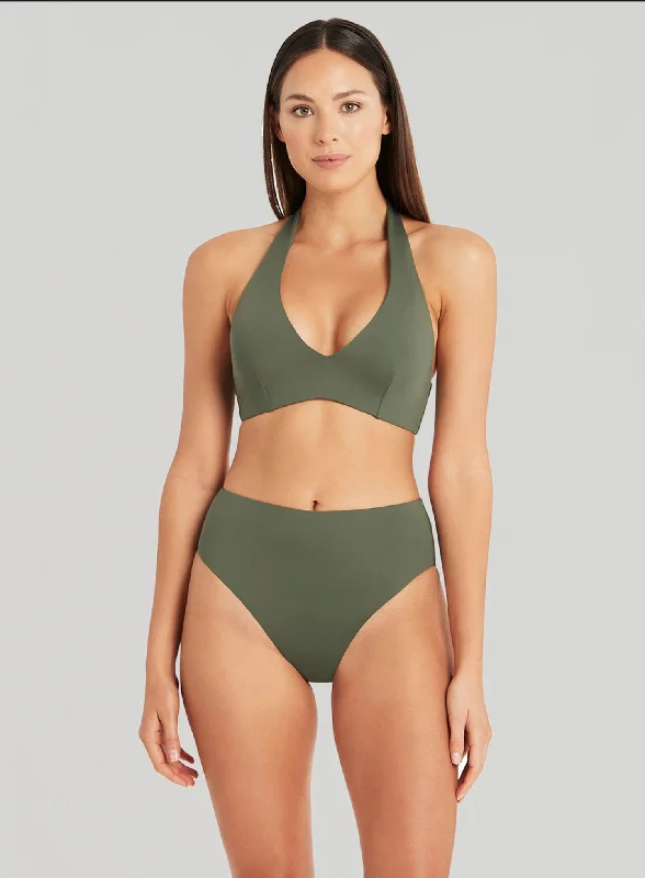 High - waisted bikini for a retro and tummy - flattering lookSea Level: Eco Essentials Halter Swim Bra Khaki