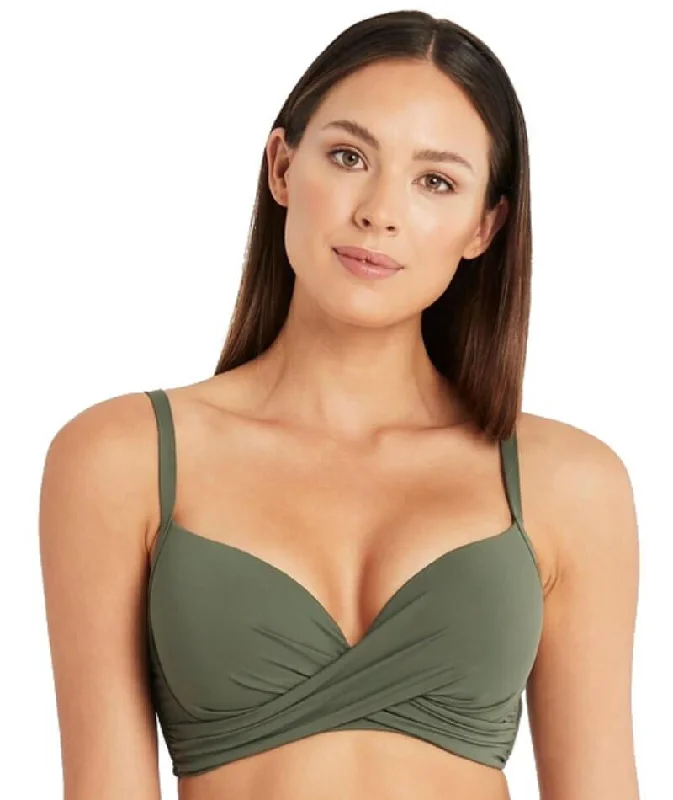 High - performance bikini with quick - drying fabric for active swimmersSea Level Eco Essentials Cross Front Moulded Underwire Bikini Top - Khaki