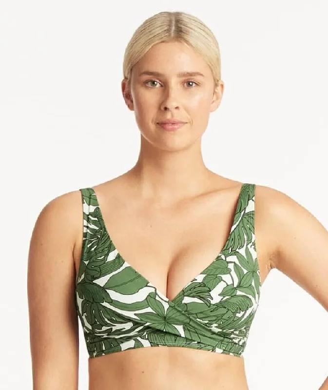 Long - line bikini top for added support and a fashionable lookSea Level Retreat Cross Front A-DD Cup Bikini Top - Olive