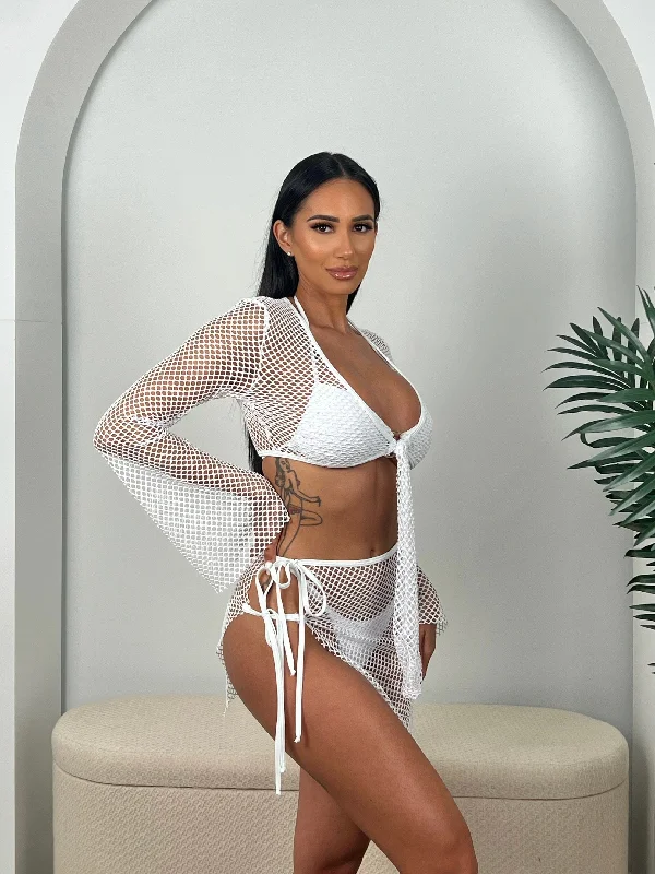 Metallic - finish bikini for a glamorous and eye - catching poolside lookTULUM COVER UP TOP- WHITE